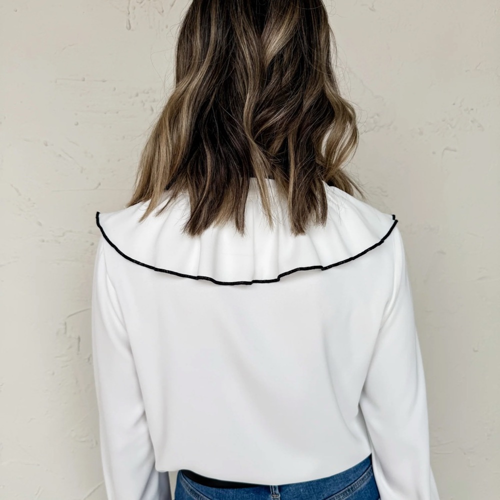 NWT Heyson Long Sleeve Ruffled Bib Collar Blouse - Picture 4 of 10